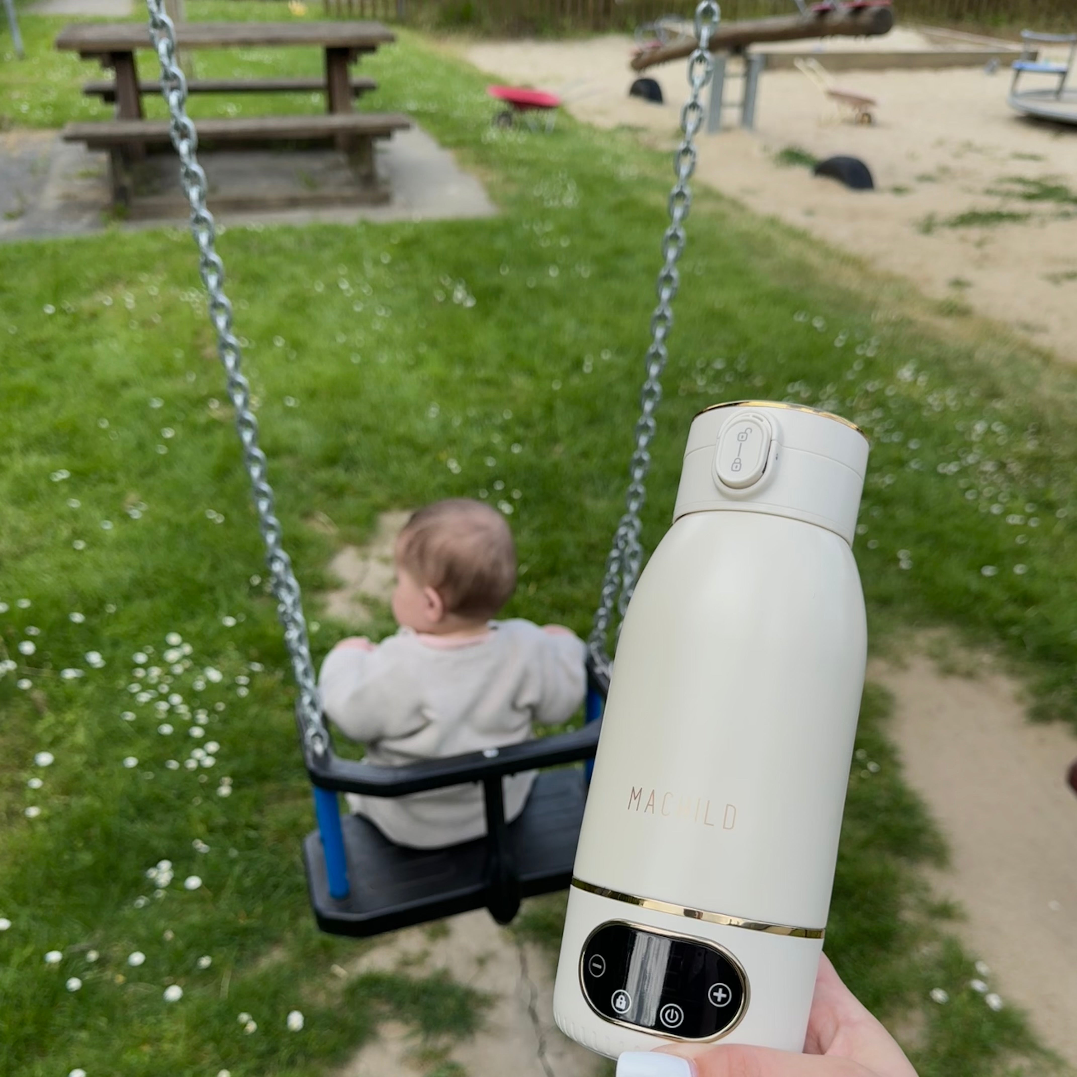 Tragbarer Fläschchenwärmer + Milchpulverbox (weiß) + Schnell-Ladegerät