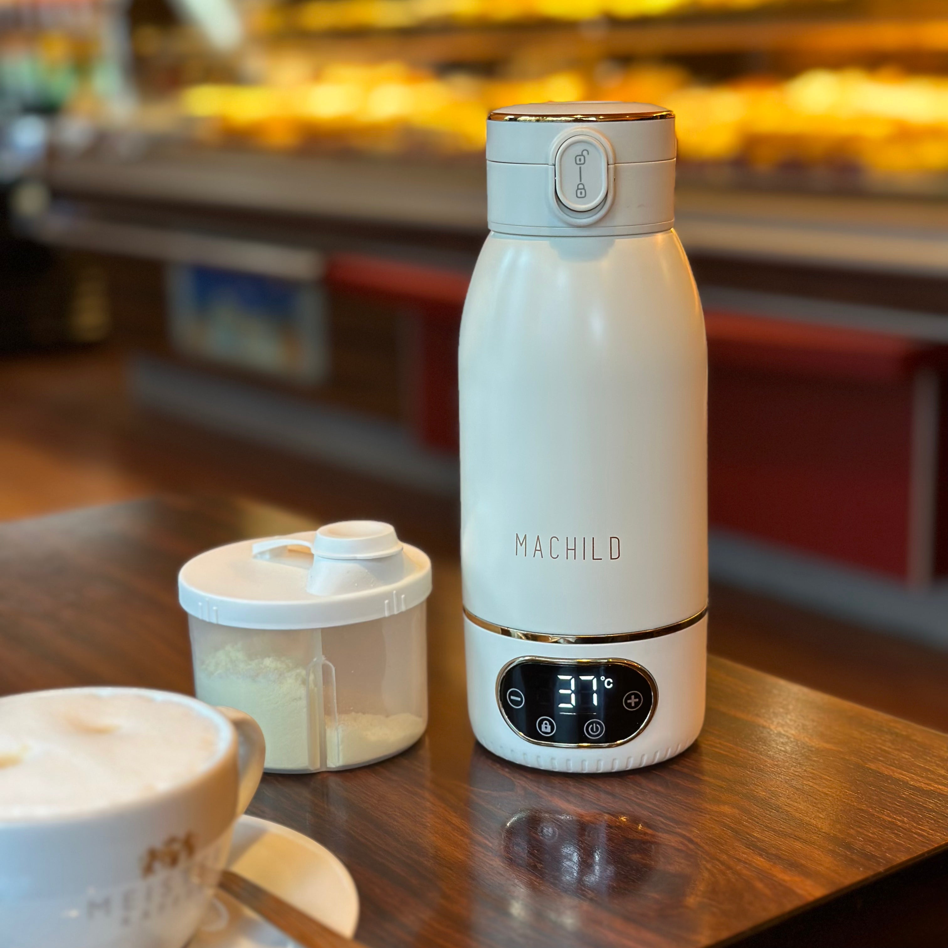 Tragbarer Fläschchenwärmer + Milchpulverbox (weiß) + Schnell-Ladegerät