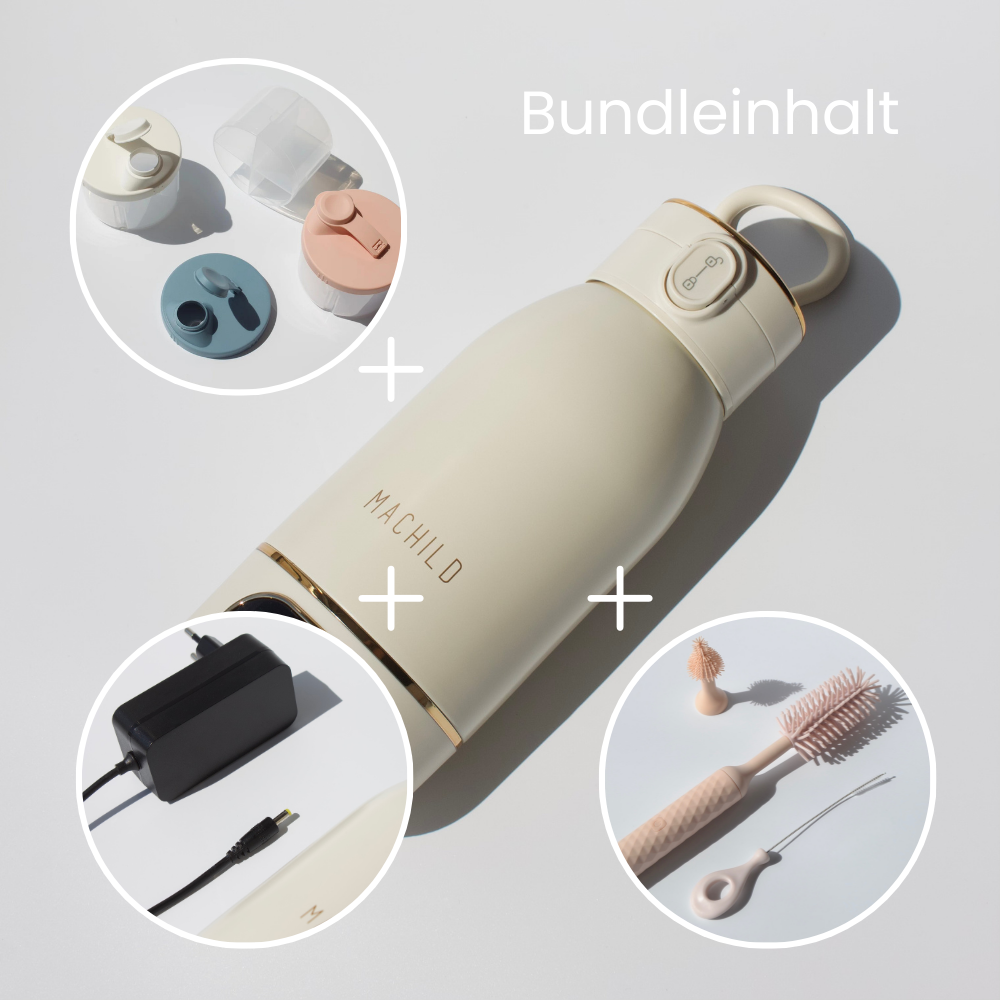 Big Bundle (Flaschenwärmer + Fläschchenbürste + Milchpulvertransportbox weiß + Schnell-Ladegerät)