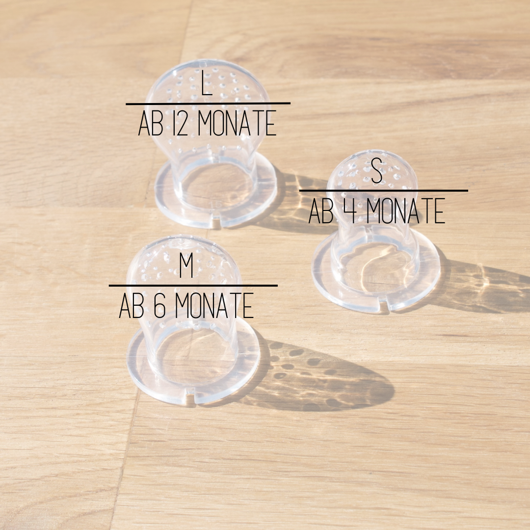 Fruchtschnuller mit 3 verschiedenen Saugergrößen